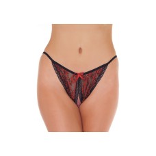 Amorable by Rimba - Open Tanga - One Size - Zwart / Rood