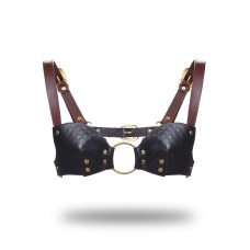 Liebe Seele - Leren Bralette - Zwart, Bruin & Goud